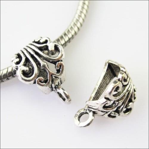 20 New Flower Tibetan Silver Bail Bead Fit Bracelet Chrams Connectors 12x17mm