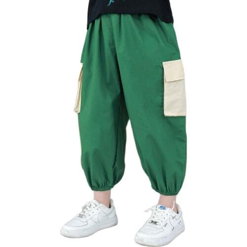 2021 Fashion Teenage Boys Cargo Pants Spring Summer Children Casual Elastic Pocket Work Trousers Toddler Kids Sports Pants 12 14