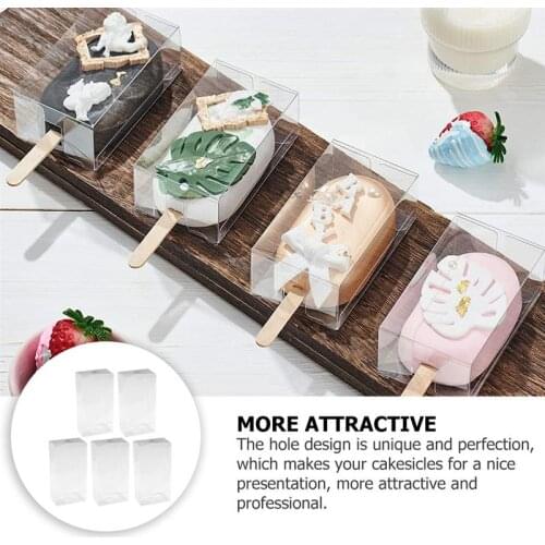 5Pcs Transparent Cakesicle Boxes Clear Gift Plastic Box Ice Cream Shaped Boxes Transparent Popsicle Ice Cream Cake Packaging Box