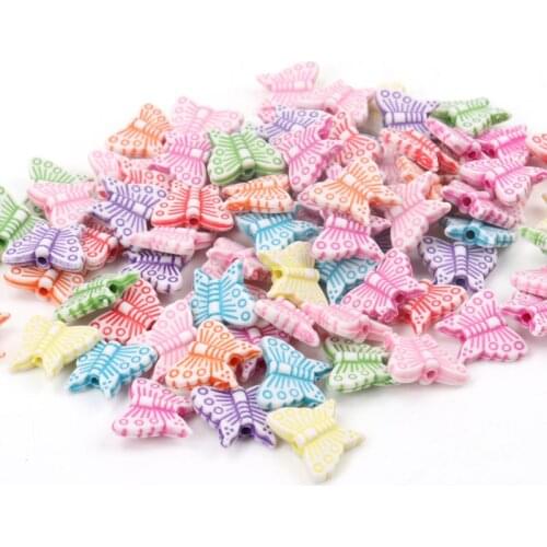 50pcs 13x16mm Mixed Acrylic Butterfly Charm Spacer Beads For Jewelry Making Diy