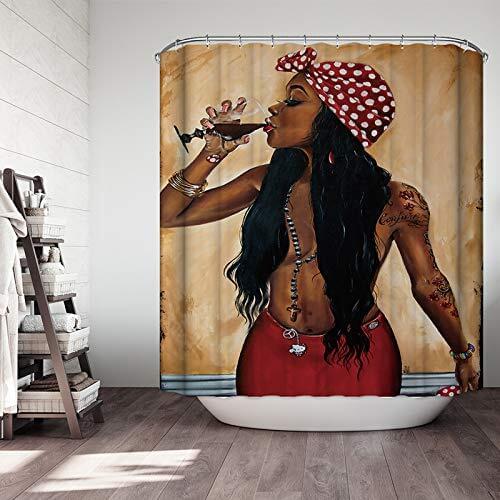 African American 3D Retro Style Print Waterproof Polyester Shower Curtain Sexy Afro Girl