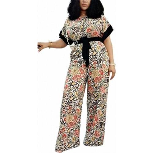 African Clothing Elegant Womens Suit Two Piece Fashion Printed Short Sleeved Knitted Fabric Top And Wide-leg Pants Matching Set
