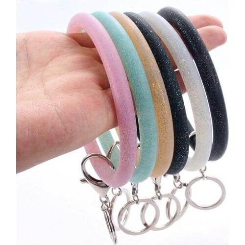 Shiny Silicone Bracelet Keychain For Women Colorful Sequin Keyring 2021 Trendy Circle Wristlet Keyholder Female Jewelry Ornament