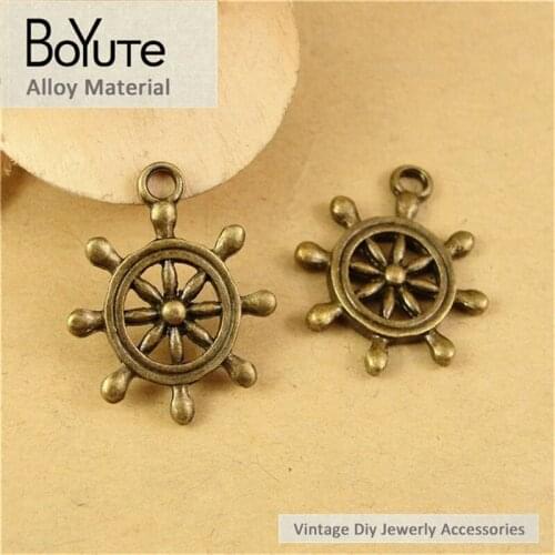 BoYuTe (60 Pieces/Lot) 19MM Vintage Diy Accessories Parts Wholesale Alloy Antique Bronze Pendant Rudder Jewelry Materials