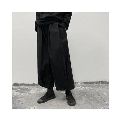 Workshop Dark Yamamoto style cotton hemp ruffian handsome pants nine-point pants fashion brand wide leg pants