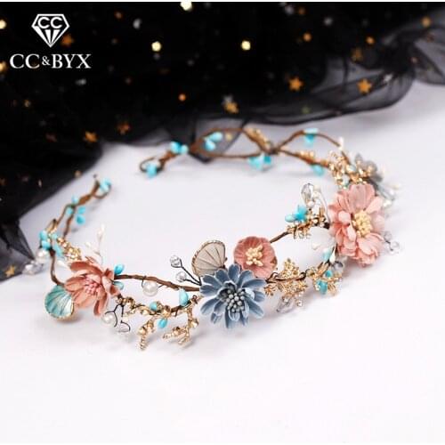 CC Wedding Jewelry Hairbands Crown Forest Style Seaside Party Engagement Hair Accessories For Bridal Flower Beads Yarn Gift 9870
