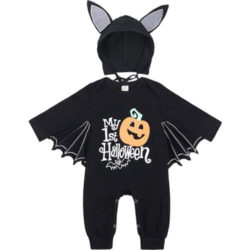 2021 Halloween Costume for Children Newborn Infant Baby Boys Girls Bat Cosplay Pumpkin Kids Romper Hat Set