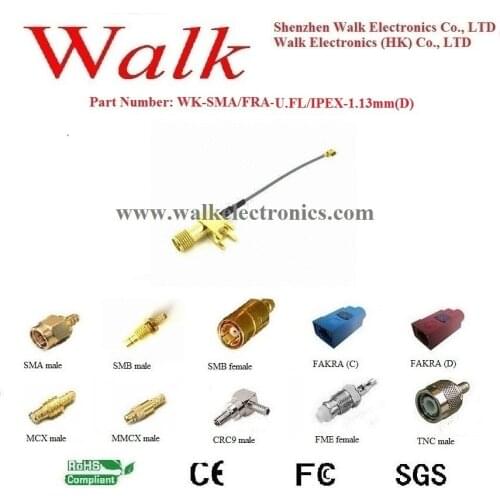 SMA female to u.fl 1.13mm(D) cable/IPEX 1.13mm(D) cable/u.fl cable: SMA female PCB mount to U.FL/IPEX with 1.13mm(D) cable