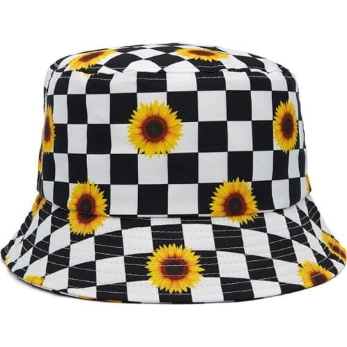 LDSLYJR Cotton Fashion Plaid Sunflower Print Bucket Hat Fisherman Hat Outdoor Travel Hat Sun Cap Hats for Men and Women 359