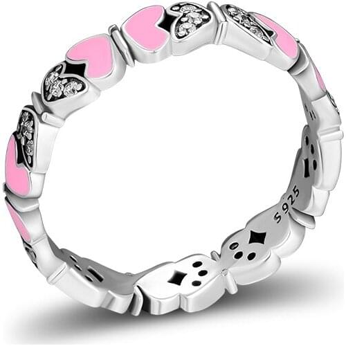 Butterfly All Around Rings with Pink Enamel & Clear CZ 100% Authentic 925 Sterling-Silver-Jewelry Free Shipping