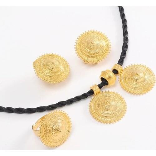 Ethiopian set Jewelry Pendant Rope Earring Ring Gold jewelry set Eritrea Africa Wedding Engagement sets Habesha