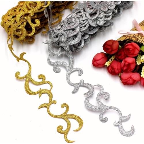 Gold Embroidered Lace Iron On Lace Appliqued Ribbon Braided Trims Cos Costume Decoration 4.2cm Wide