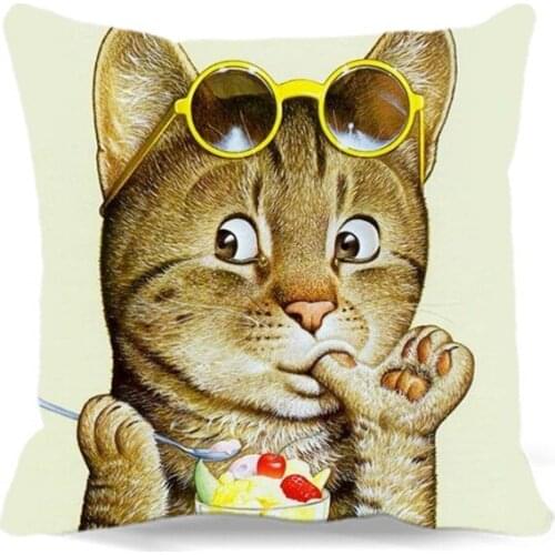 Cute Cat eating a cake Square cotton polyester Cushion Cover for Soft Sofa home car Decorative