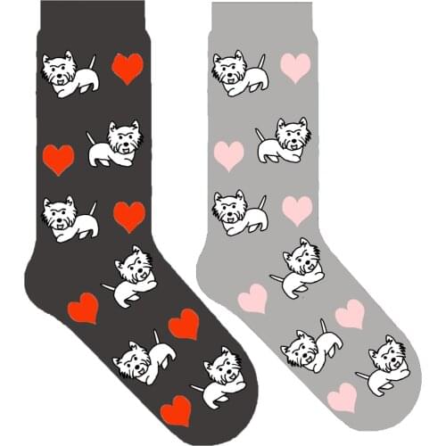 Cute women crew socks with puppy West Highland White Terrier dog theme gift kawaii novelty kawaii doggie ORIGINAL 50 pair/lot