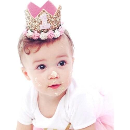 Cute Baby Birthday Party Cap Boys Girls Priness Crown Number 1st 2 3 Year Old Party Hat Glitter Birthday Headband Shower