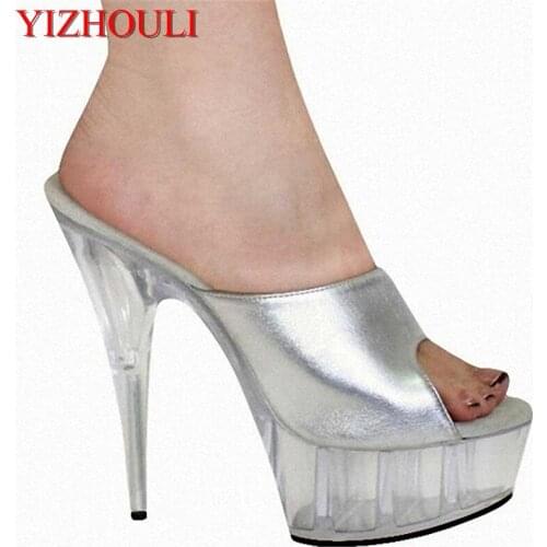 Fashionable dress collocation is fine with 15 cm high heel sandals crystal shoes Nightclub colourful Slippers