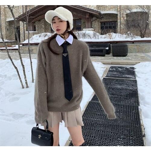 Mink Cashmere Sweater Women Girl Coat 2021 New Autumn Winter Pullover Loose Fluffy JN913