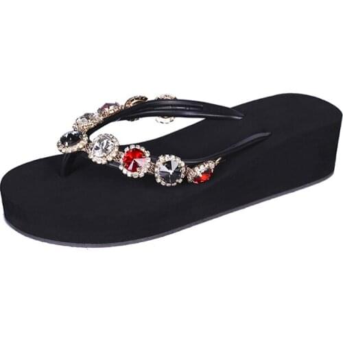 New Women Slippers Rhinestone Crystal Flip Flops Home Outside Slipper Bling Beach Sandal Non-Slip Shoes Women Flat Causal Slides