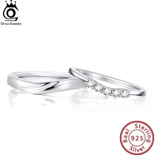 ORSA JEWELR Real 925 Sterling Silver Wedding Rings with A Diamond Engagement Ring and An Eternity Ring for Men Women SR195