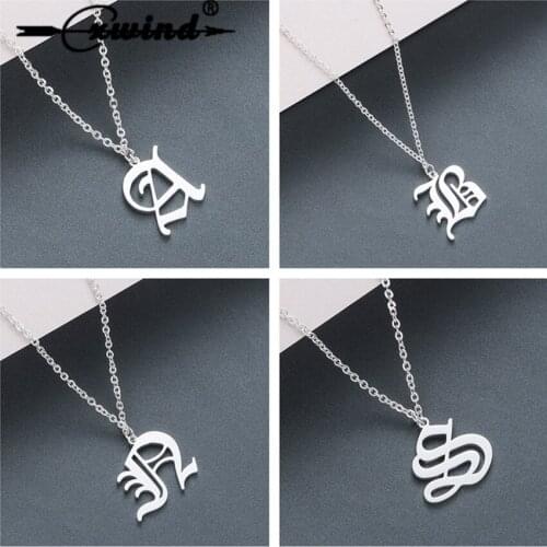 Cxwind Retro English 26 Letter Pendant Stainless Steel Chain Necklace for Women Birthday Gift Cute Charm A-Z Initial Necklaces