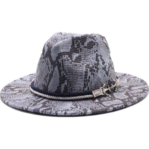 Flat Wool Felt Wide Brim Jazz Fedora Hat for Men Women Leopard Grain Leather Decorated Plain Felted Woolen Volcano Hats
