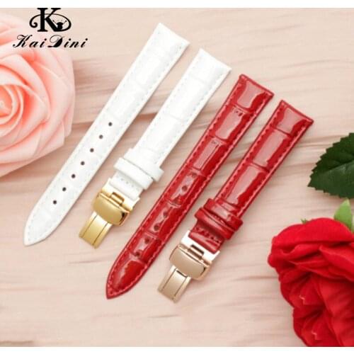 Hight quality Black red whiter Genuine Leather Watch Strap Butterfly Deployment Clasps Watch Band genuine watchband 16mm