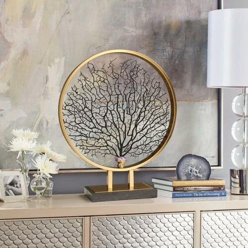 Nordic Coral Tree Sculpture With Purple Crystal Stone Statue For Home Decoration Accessories Living Room Decor Marble Crafts