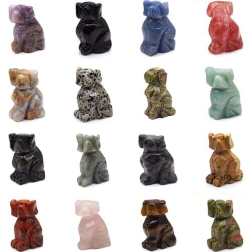 1.5" Dog Figurine Natural Stones Healing Crystals Statue Reiki Quartz Gemstone Animal Decor Gift 1PC
