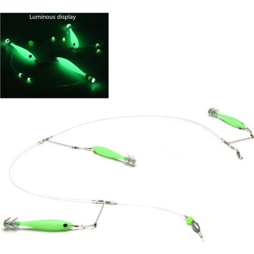 Squid hook Burst fishing luminous wooden shrimp hook Cuttlefish hook Pen tube blow tube hook Three fly string hook