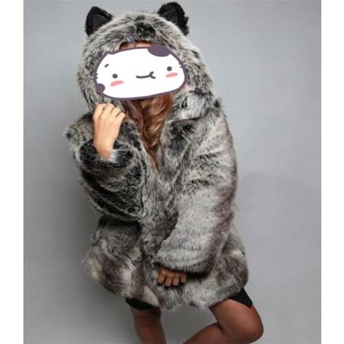YINGAICONG Black Fur Coats