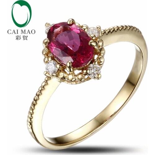 Caimao Jewelry 18k Yellow Gold Natural 1.30ct Pink Tourmaline Full Cut Diamond Engagement Ring