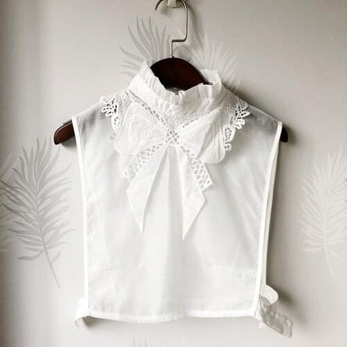 2021 Women Half Shirt Neckwear Organza Fake Collar Lady Embroidery Lace Flower Hollow Lapel False Detachable Collar Blouse Tops