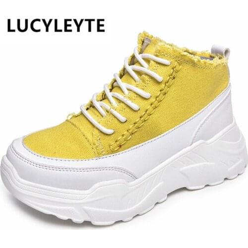 New Wedges Canvas Shoes Woman Platform Vulcanized Shoes Height Increasing Casual Shoes female High-top Sneakers Plus size 35-40