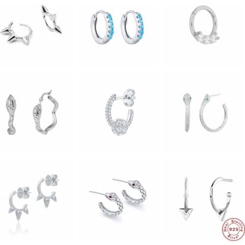 GS 925 Sterling Silver Zircon Pave Hoop Earrings For Women Turquoise Crystal Mosaic Triangle Circle Huggie Piercing Earrings