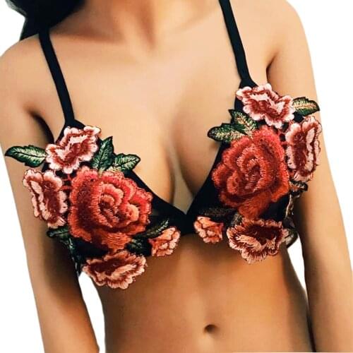 RoRoDox Women Push Up Bralette Sexy Cute Flower Cartoon Embroidery Adjust Strappy Triangle Unpadded Bras Tops Lingerie