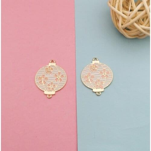 10pcs Chinese Style Enamel Flower Lantern Connectors Charms Metal Pendants Fit Earring Keychain Floating DIY Jewelry Accessories