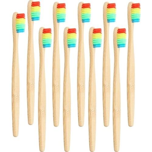 10pcs/lot Bamboo Handle Rainbow Toothbrush For Adult Personal Health Care Manual Toothbrush Natural Eco-friendly