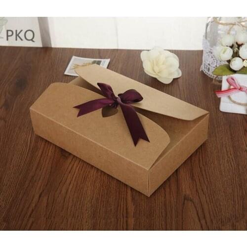 10pcs/lot Kraft boxes with ribbon,big sizes wedding favor boxes,brown baby shower favor boxes,large party gift boxes