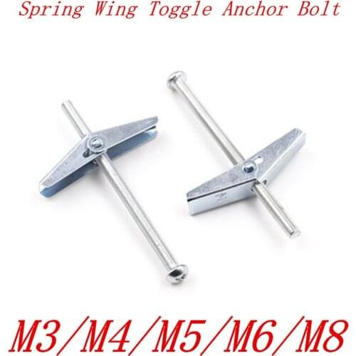 10pcs/lot M3M4/M5/M6/M8 with Screw Spring Wing Toggle Anchor Bolt With Zinc Plated/Primavera Asa Alternar/Wing muelle articulado