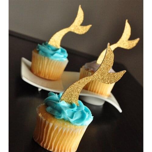 2020 Custom glitter Mermaid Tail Cupcake Toppers Wedding paty Under the Sea Party Decor