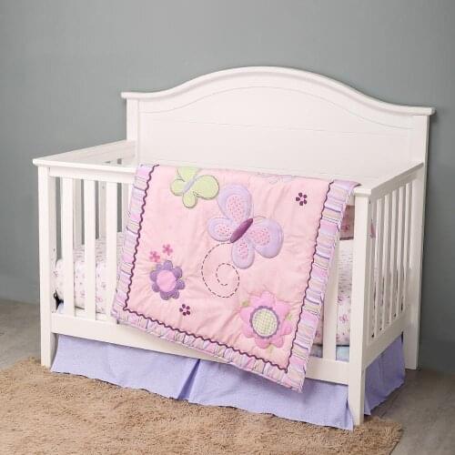 3PCS Purple 100% Cotton Baby Nursery Bedding Cot Crib Bedding Set baby decor,Fitted Sheet, Crib Quilt, Dust Ruffle