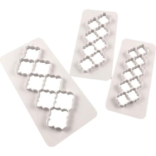 3Pcs Geometric Square Sugar Craft Cake Decorative Grid Mold Fondant Icing Plunger Embossing Biscuit Template Kitchen Baking Tool