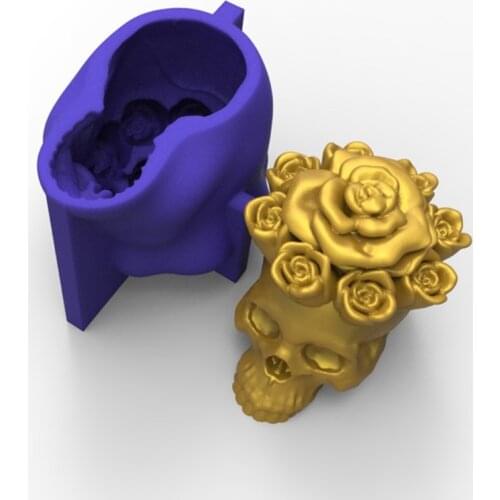 3D Rose Skull Candle Epoxy Resin Mold Plaster Soap Silicone Mould DIY Crafts Home Ornaments Casting Tools
