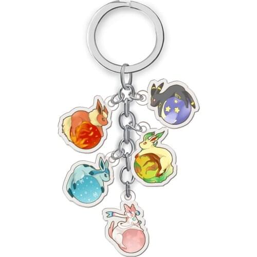 5PCS/Set Anime Collection Key Buckle Pokemon Acrylic Keychain Comic Figure Transparent Pendants Key Ring
