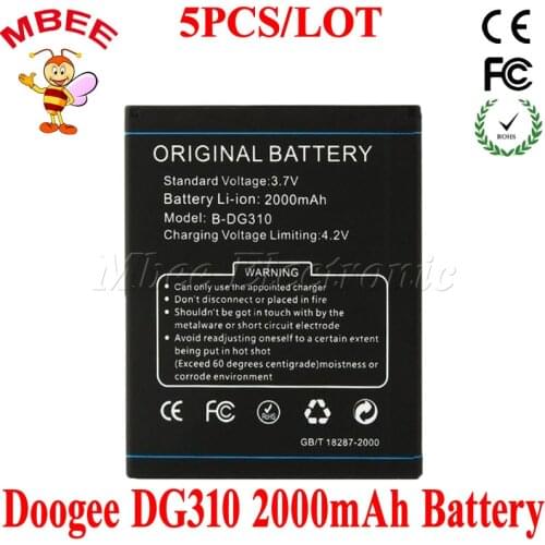 5PCS/LOT Original Doogee DG310 Battery Batterie Bateria Batterij Accumulator AKKU PIL 2000mAh B-DG310 Battery