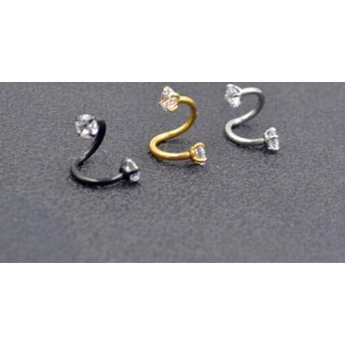 50pcs 16g Nose Lip/Labret/Ear Snake Ring Surgical Steel Ear Diath Helix Cartilage Shine CZ Gems S Shape piercing jewelry NEW