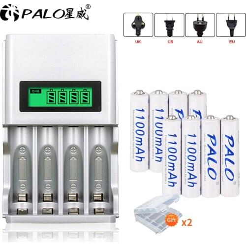 8pcs 1100mAh nimh rechargeable AAA 3a battery + 4 slots fast LCD smart battery charger for AA / AAA Ni-MH / Ni-dc batteries