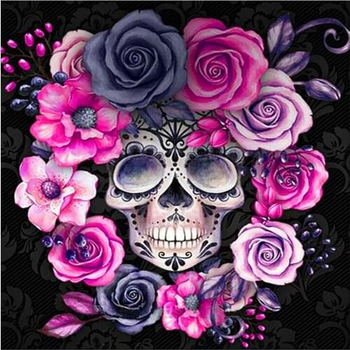 Skull and Rose Diamond Embroidery gothic Picture of Diamonds Full Square round Set for Embroidery Stitch for Room Decor S9