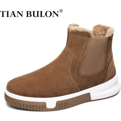 Fashion Men Snow Boots Leather Warm Plush Lace-up Mens Basic Boots Winter High Quality Males Outdoor Ankle Boots Botas Hombre