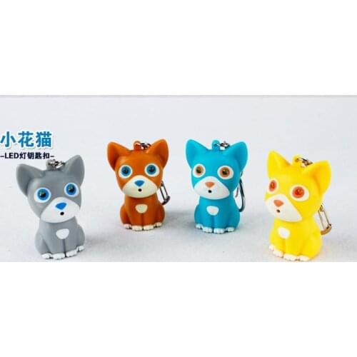 FREE SHIPPPING BY DHL 200pcs/lot 2015 Plastic LED Cute Kitten Keychains with Sound Novelty Cat Keyrings for Children